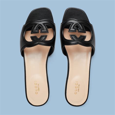 gucci women's slide sandal with interlocking g|gucci rubber slide sandals outfit.